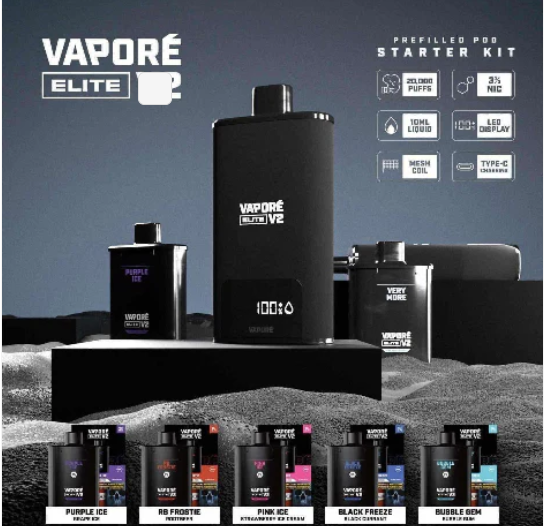 Vapore Elite V2 20k Puffs / Black V2 Batt Compatible